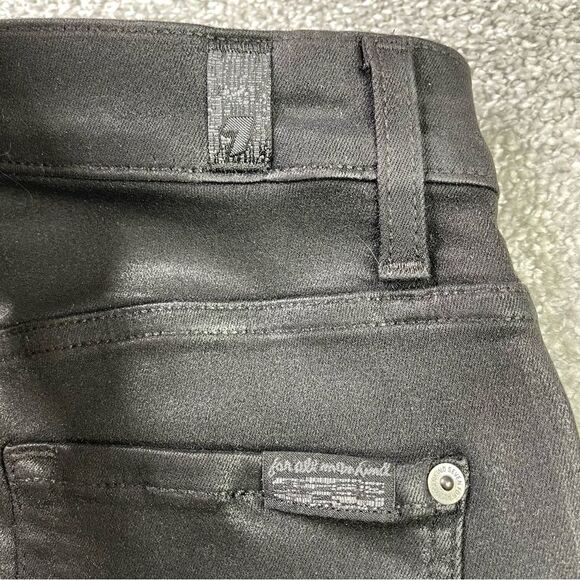 7 For All Mankind Coated Jeans Women’s 26 Black Straight High Rise Holiday Party - Picture 11 of 16